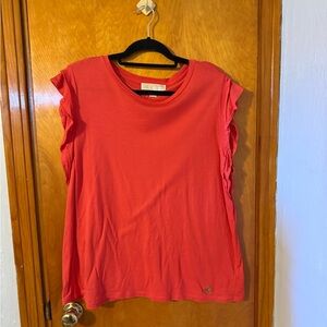 Michael Kors Coral Ruffle Sleeve Crew Neck Tee